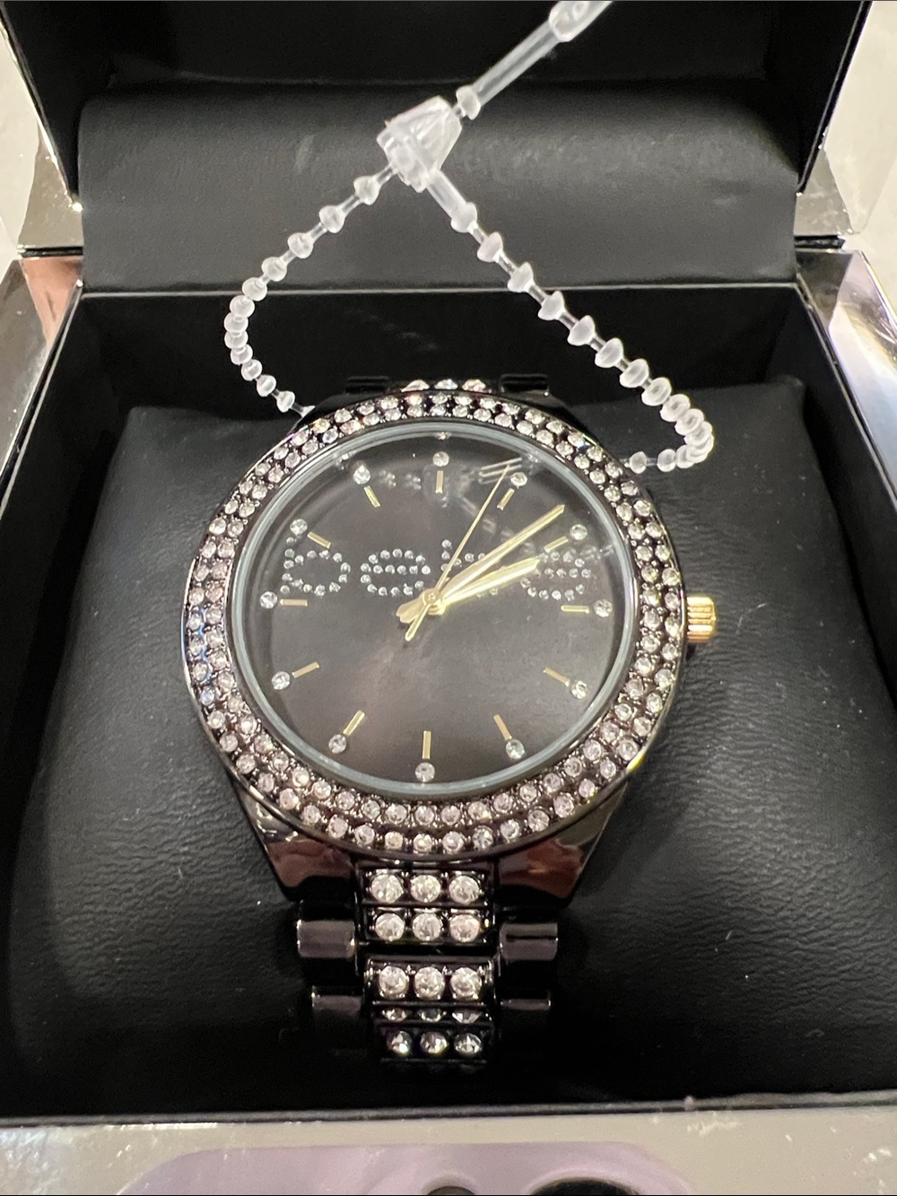 bebe Black and Gold Crystal Accent Women's Watch